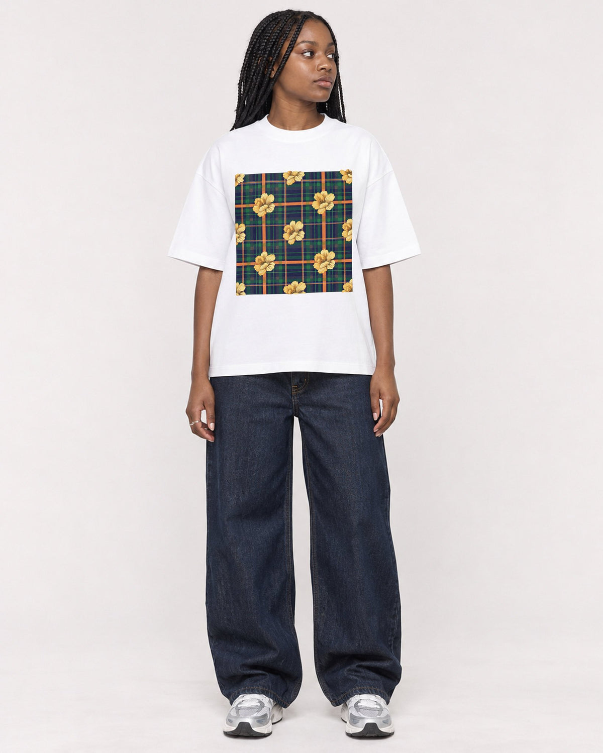 Mockup Boxy Heavyweight Tee White female full-body 04