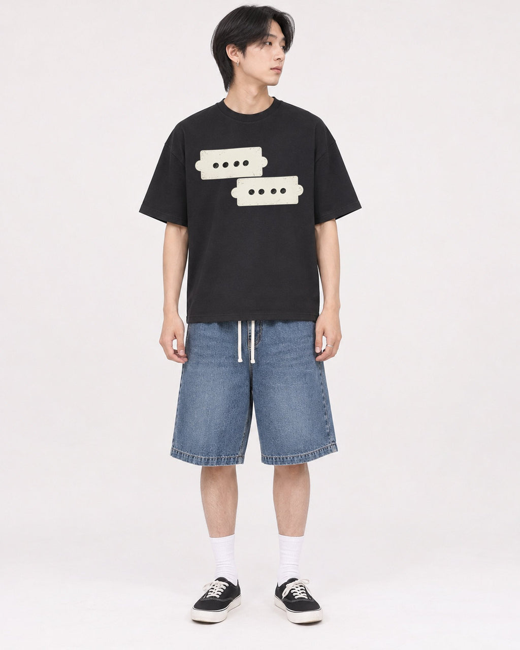 Mockup Boxy Heavyweight Tee Black male full-body 11