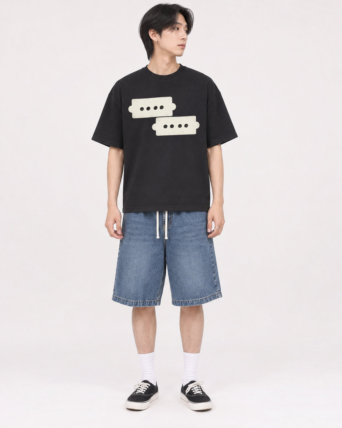 Mockup Boxy Heavyweight Tee Black male full-body 11