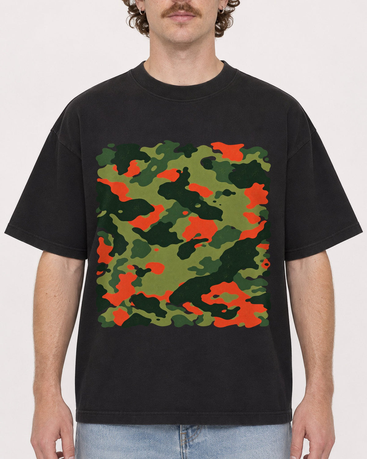Mockup Boxy Heavyweight Tee Black male close-up 09