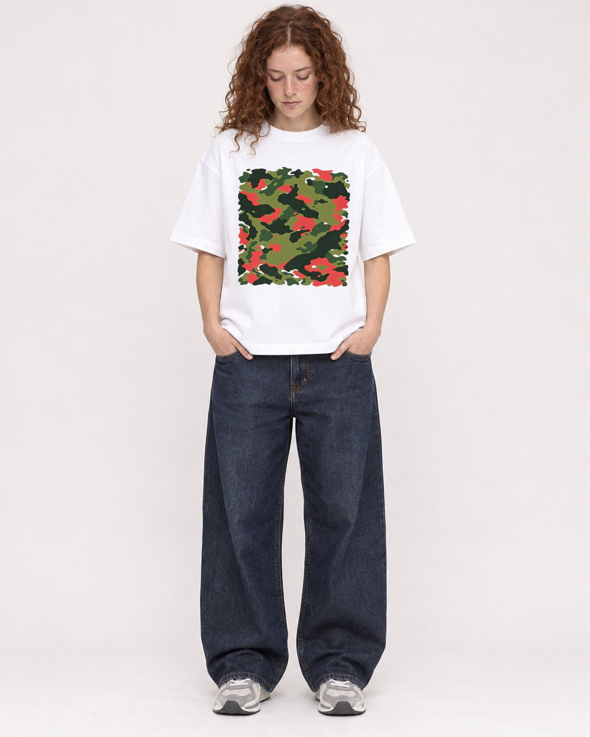 Mockup Boxy Heavyweight Tee White female full-body 09