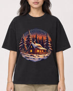 Mockup Boxy Heavyweight Tee Black female close-up 02