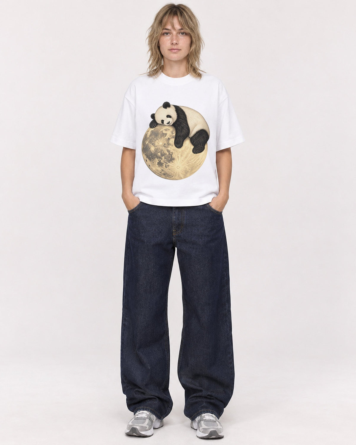 Mockup Boxy Heavyweight Tee White female full-body 19