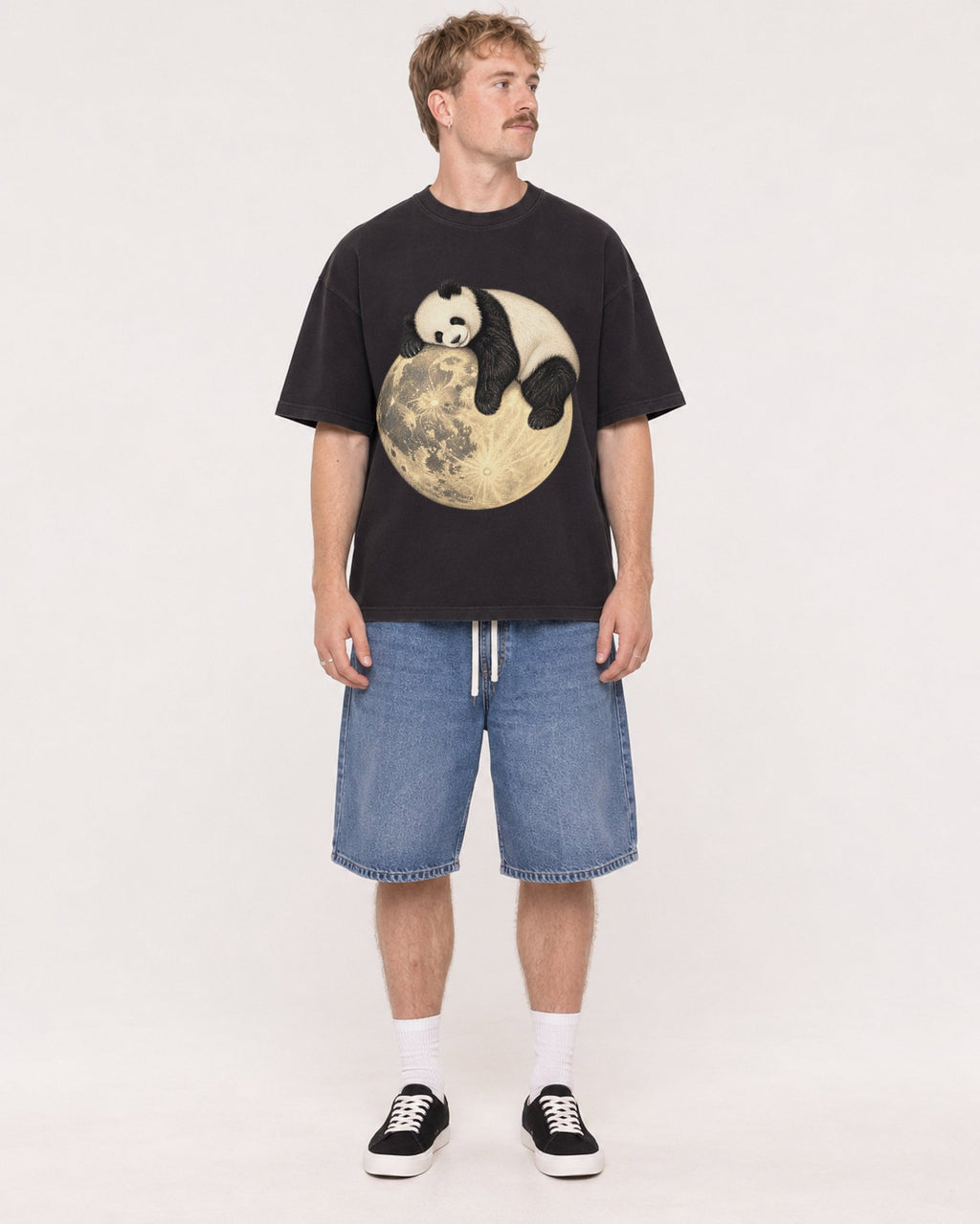 Mockup Boxy Heavyweight Tee Black male full-body 19