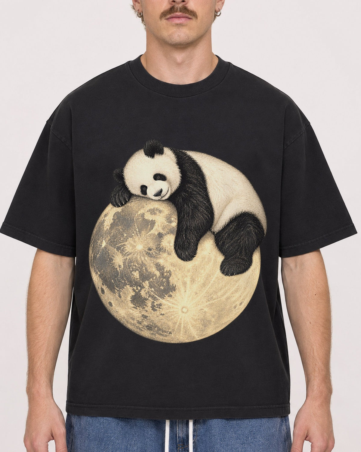 Mockup Boxy Heavyweight Tee Black male close-up 19