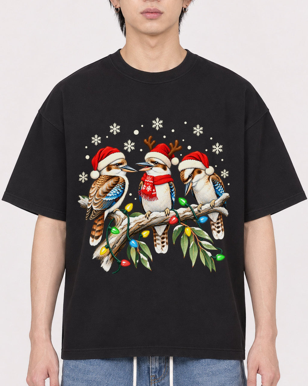 Mockup Boxy Heavyweight Tee Black male close-up 11