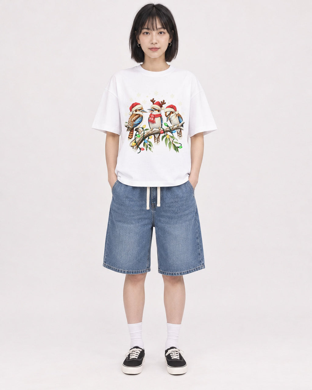 Mockup Boxy Heavyweight Tee White female full-body 11