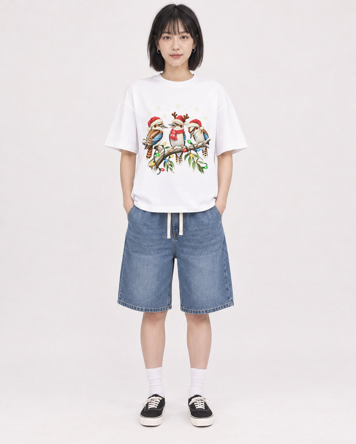 Mockup Boxy Heavyweight Tee White female full-body 11