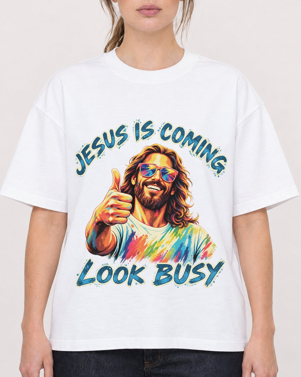 Mockup Boxy Heavyweight Tee White female close-up 29