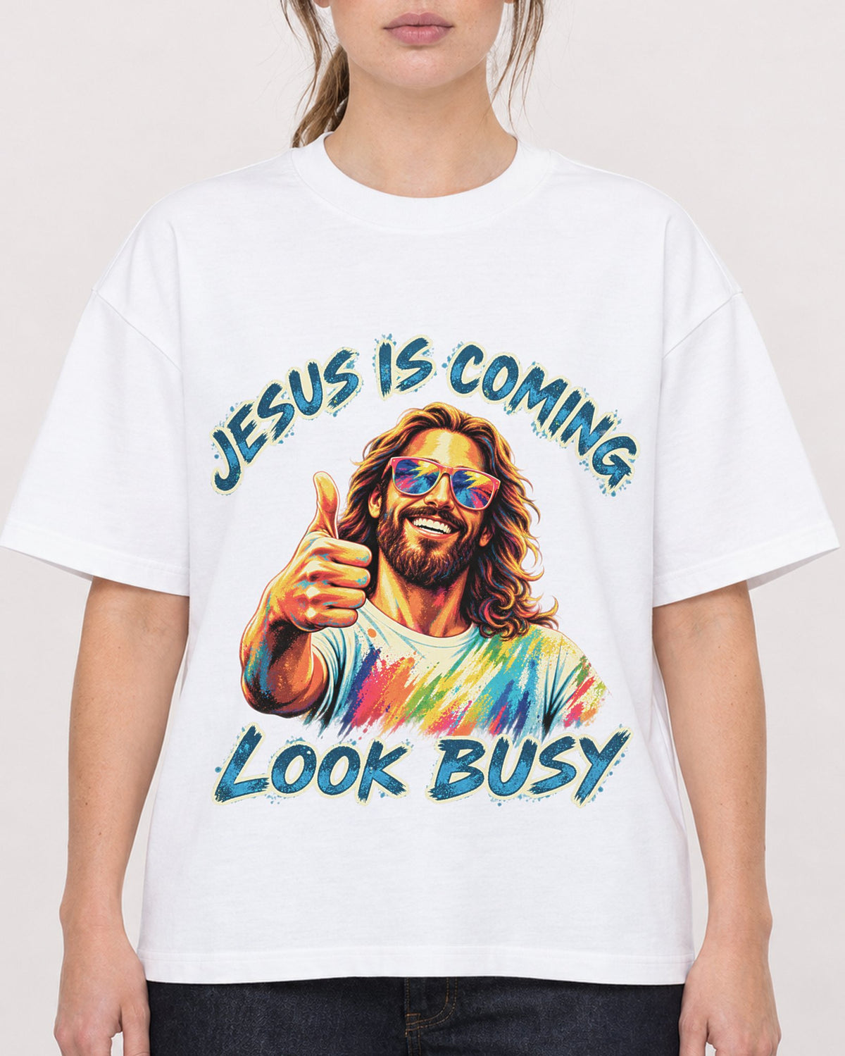 Mockup Boxy Heavyweight Tee White female close-up 29