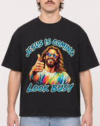 Mockup Boxy Heavyweight Tee Black male close-up 29