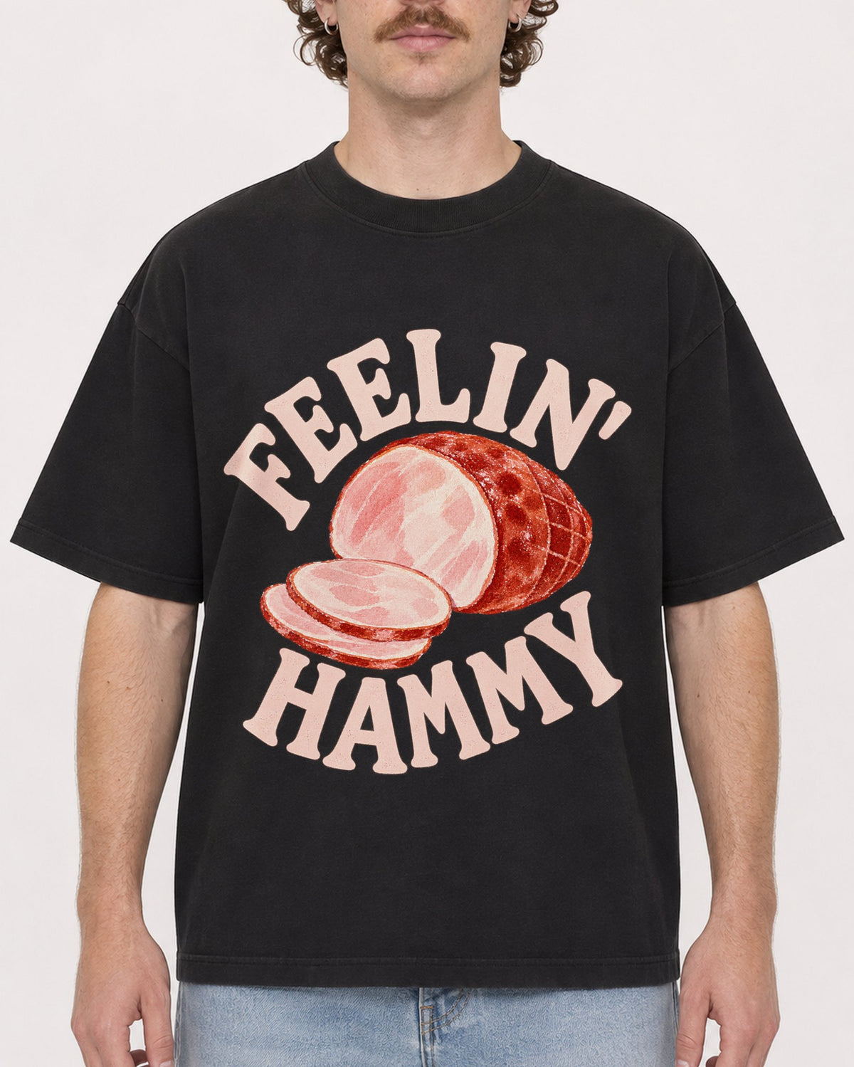Mockup Boxy Heavyweight Tee Black male close-up 09