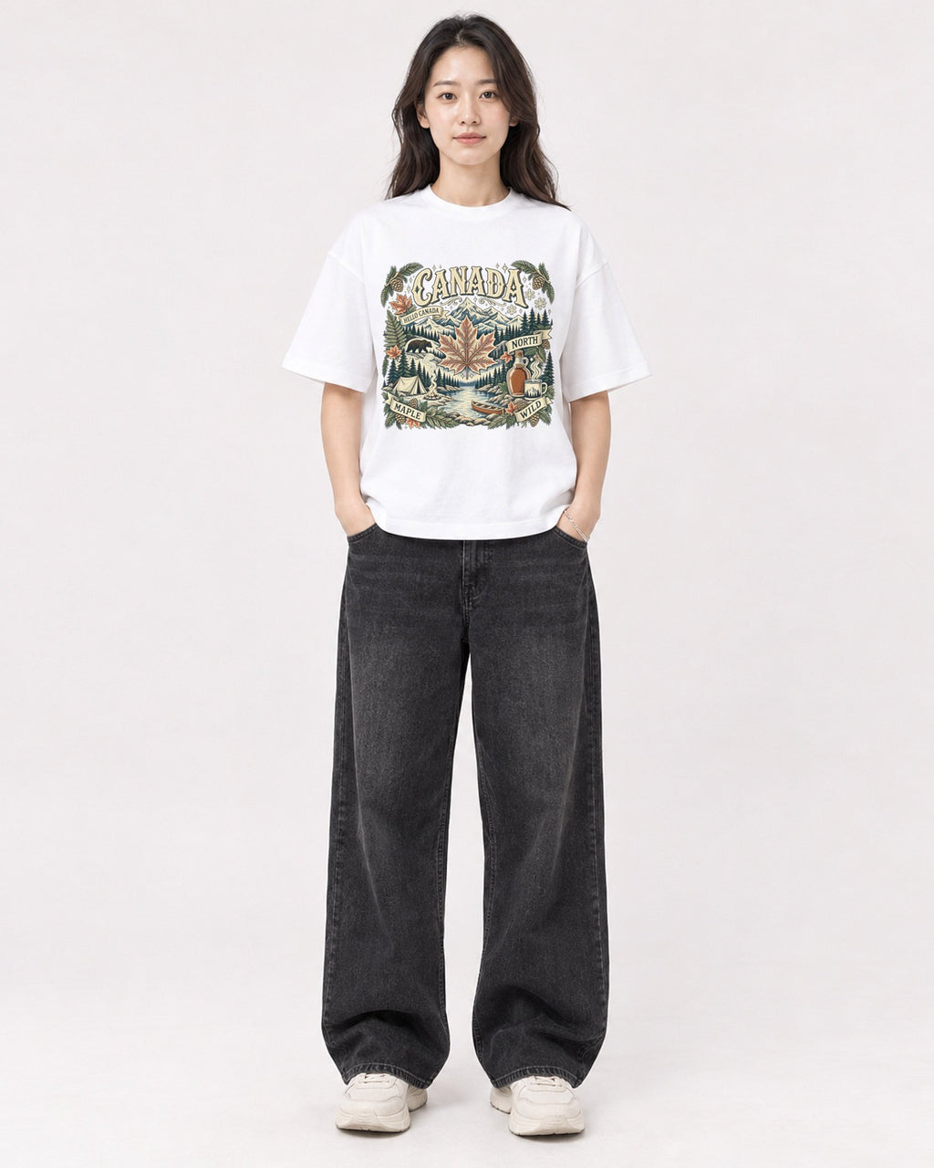 Mockup Boxy Heavyweight Tee White female full-body 03