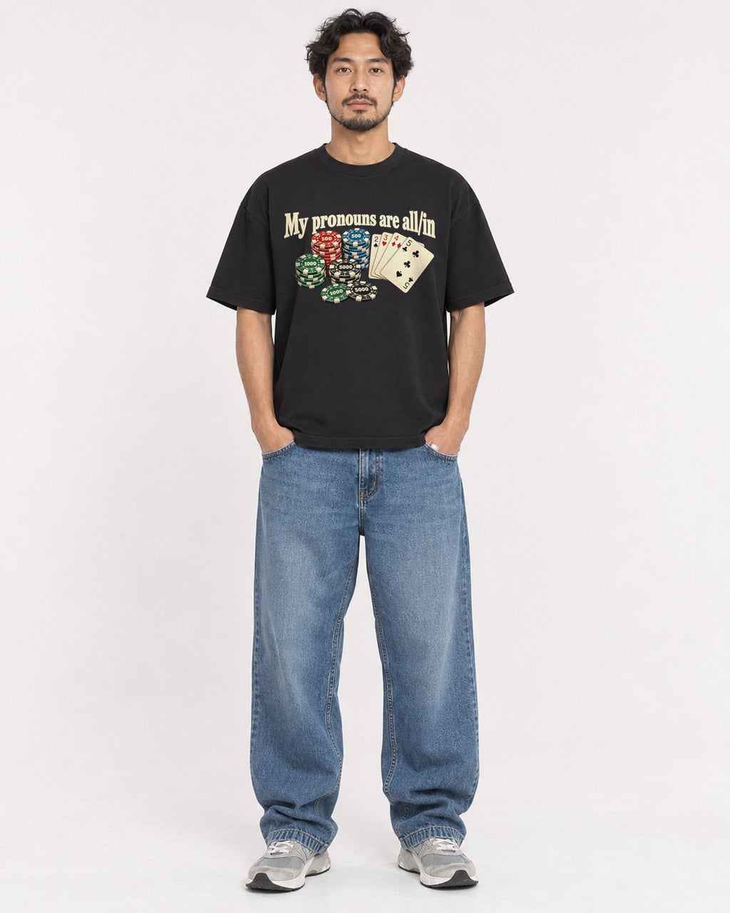 Mockup Boxy Heavyweight Tee Black male full-body 02