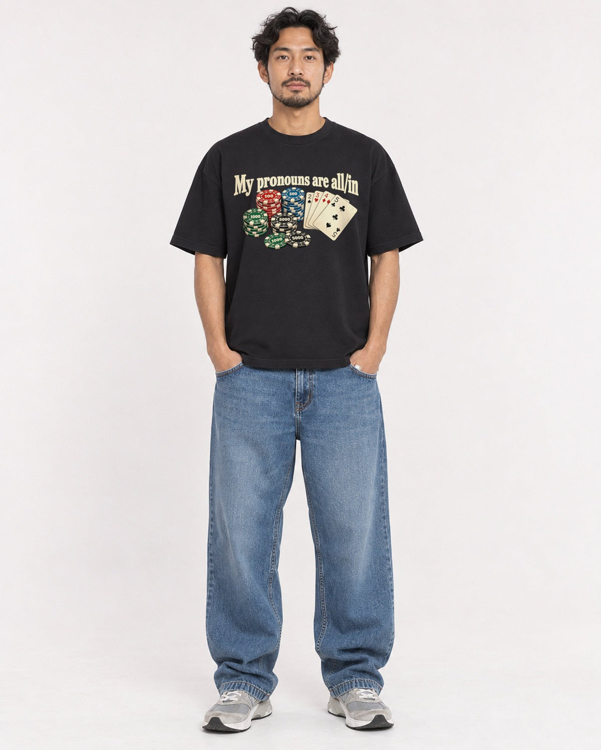 Mockup Boxy Heavyweight Tee Black male full-body 02