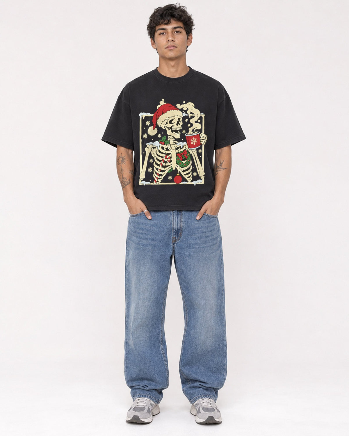 Mockup Boxy Heavyweight Tee Black male full-body 06