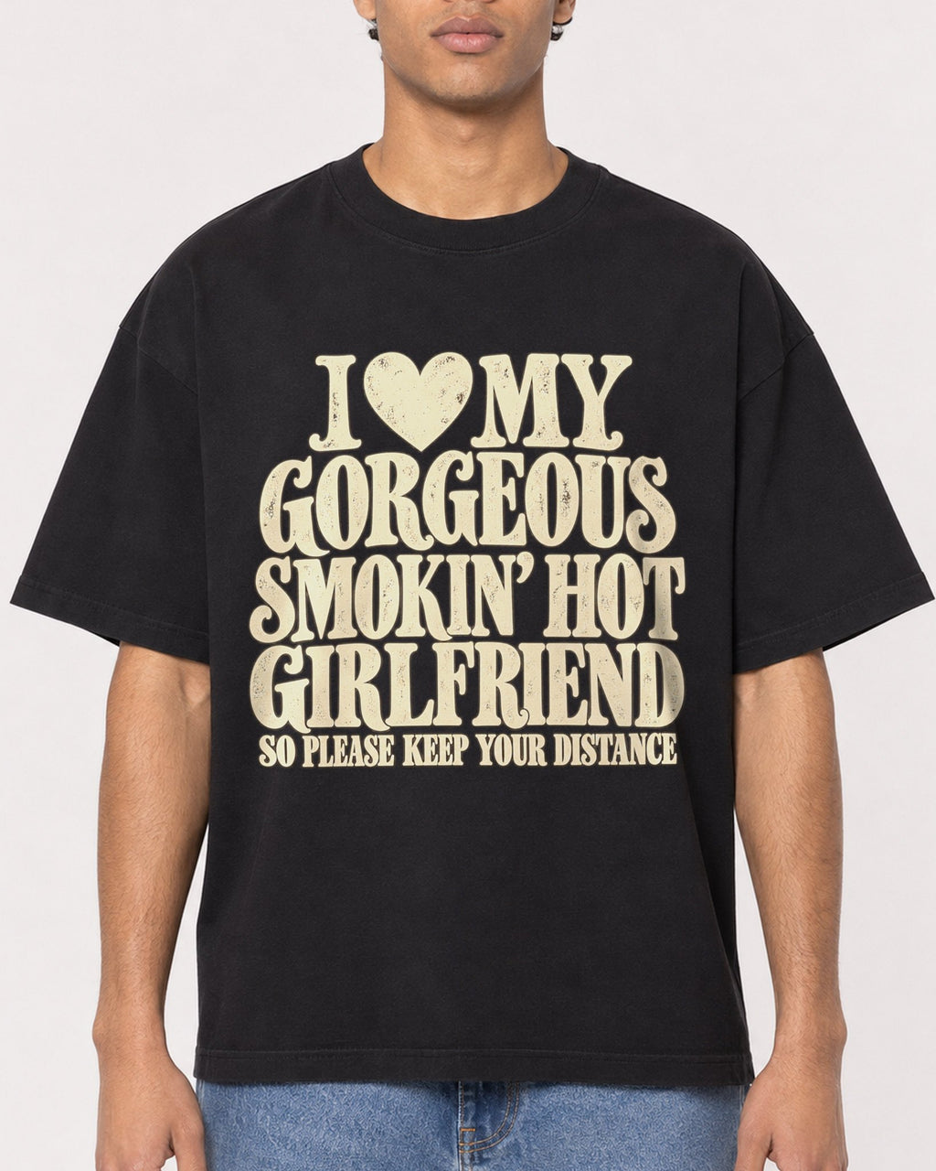 Mockup Boxy Heavyweight Tee Black male close-up 10