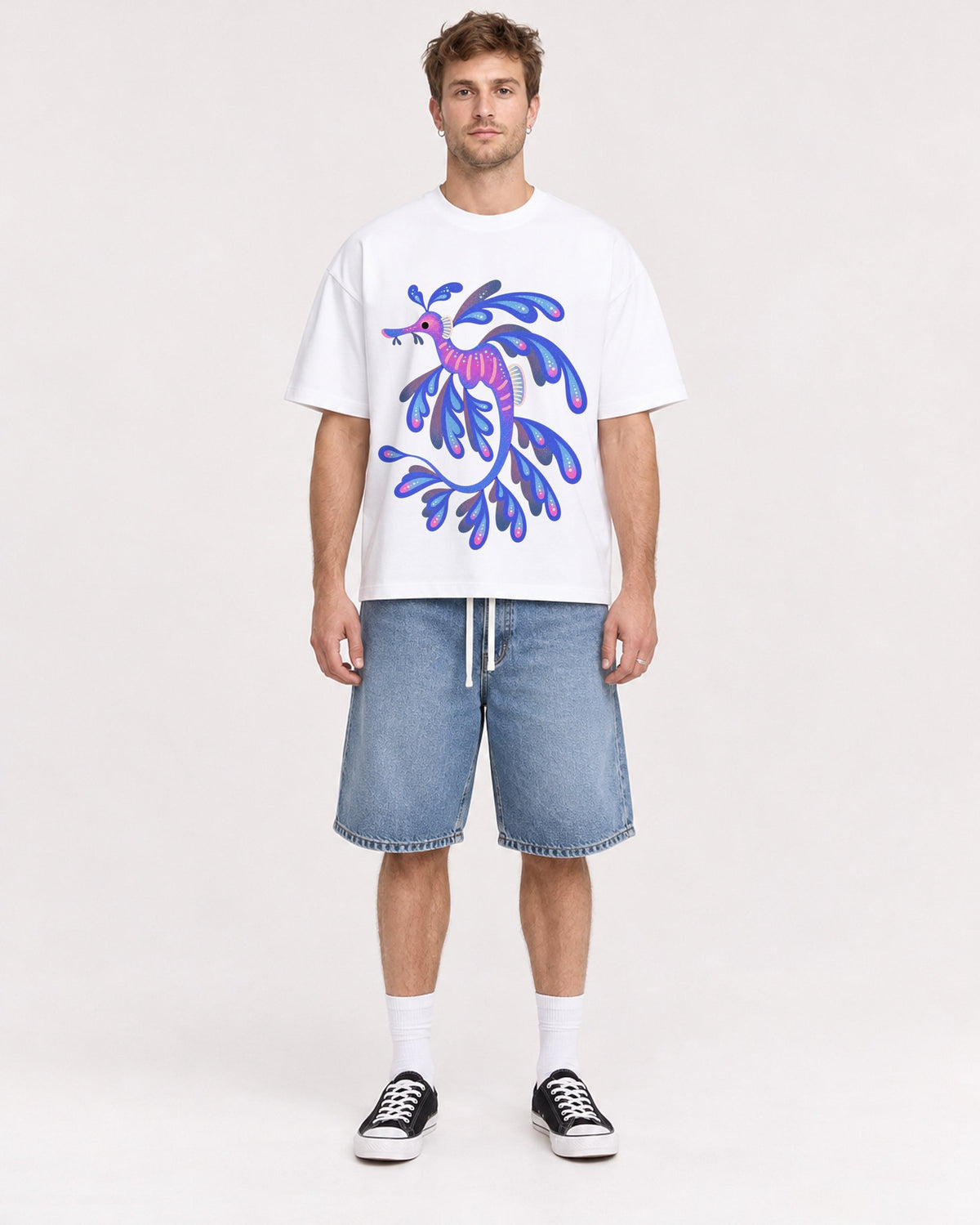 Mockup Boxy Heavyweight Tee White male full-body 08
