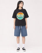 Mockup Boxy Heavyweight Tee Black female full-body 01