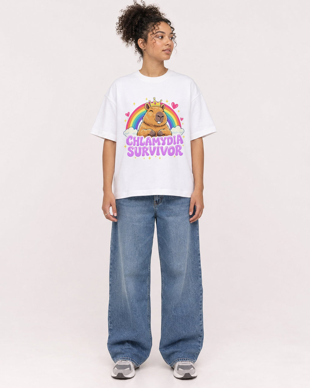 Mockup Boxy Heavyweight Tee White female full-body 20
