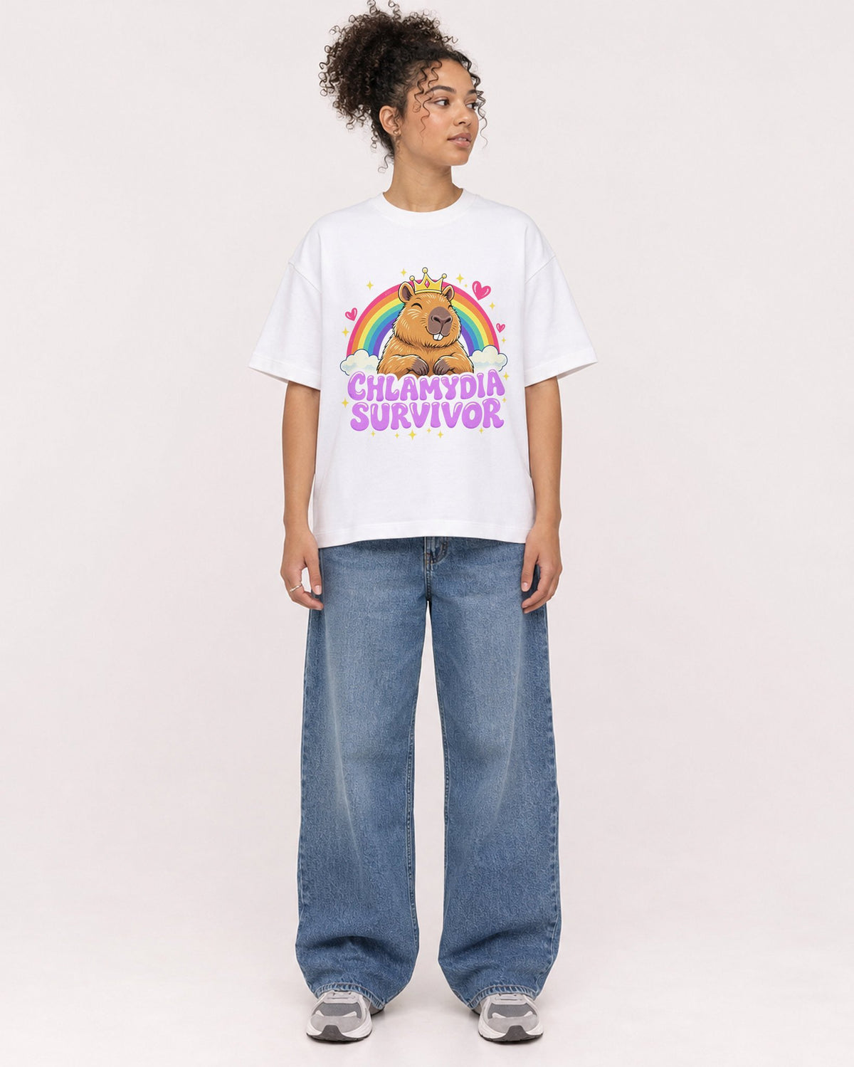 Mockup Boxy Heavyweight Tee White female full-body 20