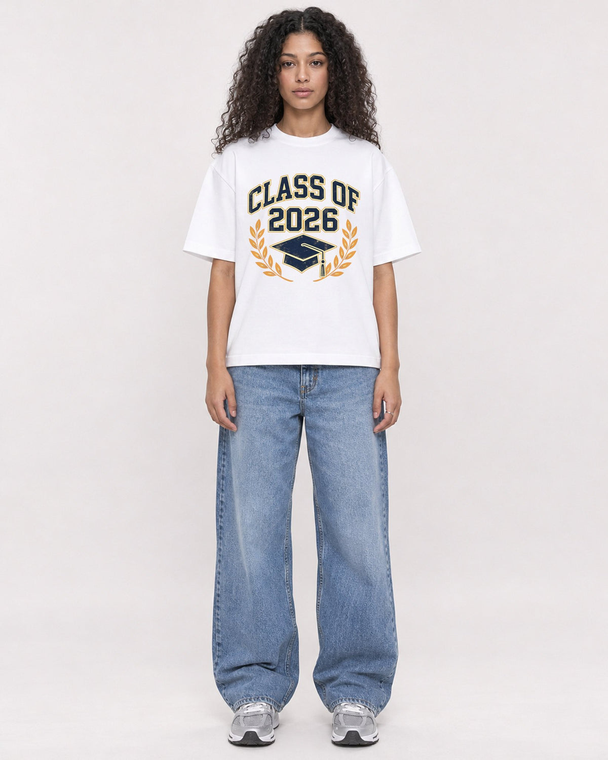 Mockup Boxy Heavyweight Tee White female full-body 10