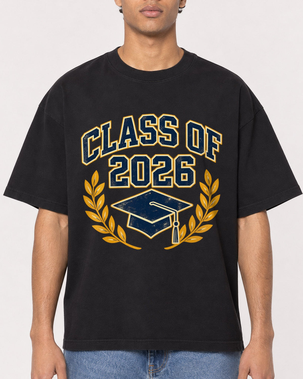 Mockup Boxy Heavyweight Tee Black male close-up 10