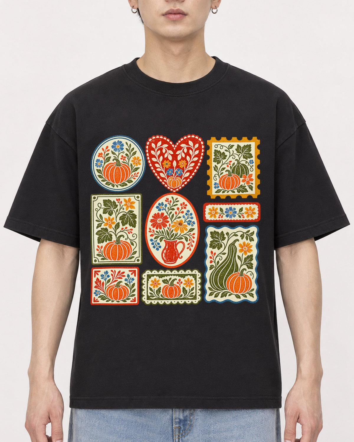 Mockup Boxy Heavyweight Tee Black male close-up 01