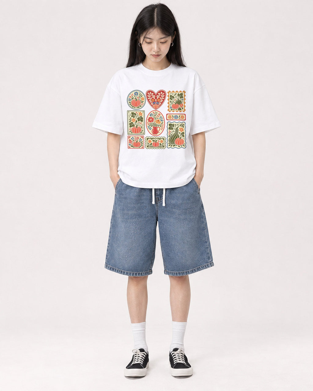 Mockup Boxy Heavyweight Tee White female full-body 01