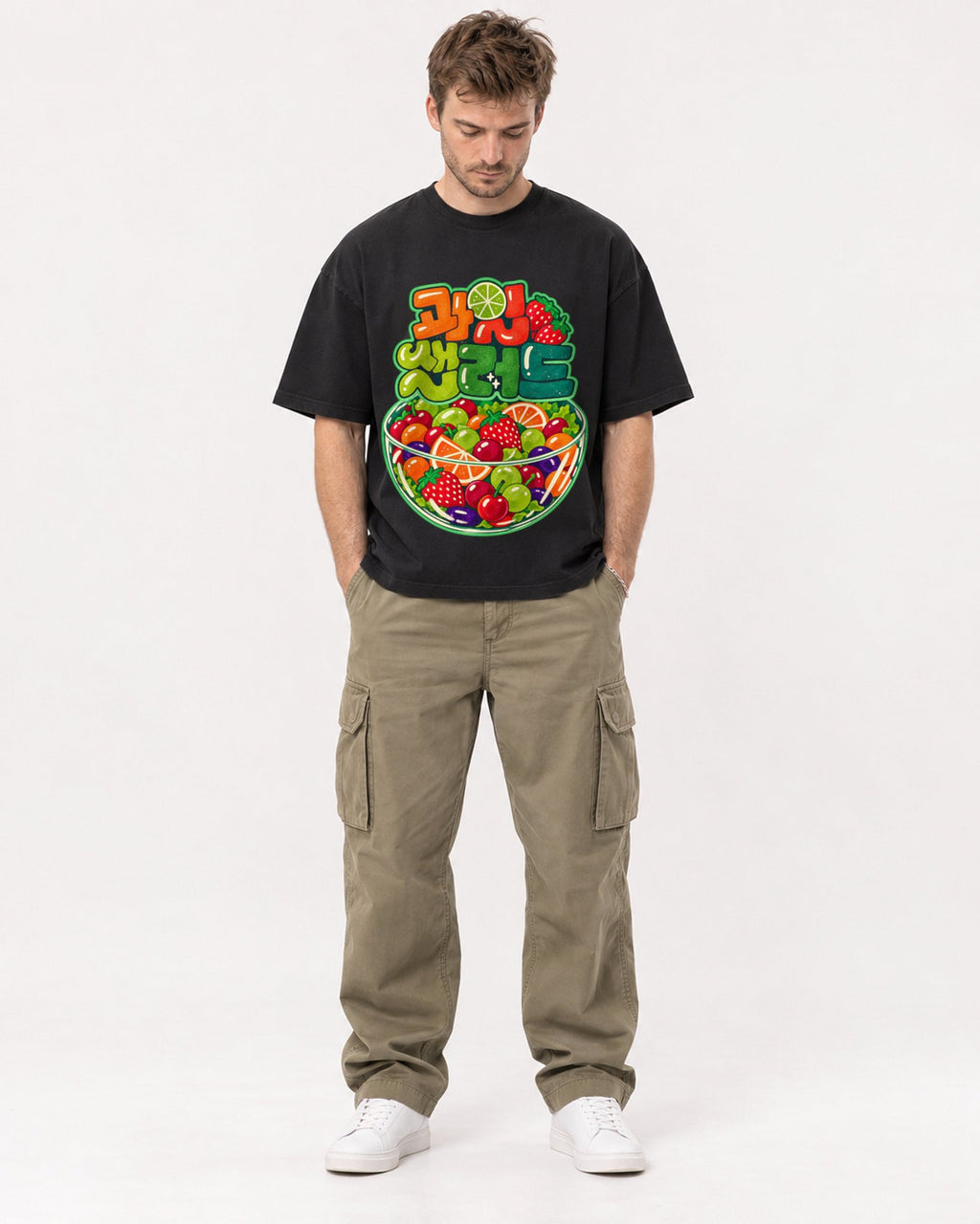 Mockup Boxy Heavyweight Tee Black male full-body 08