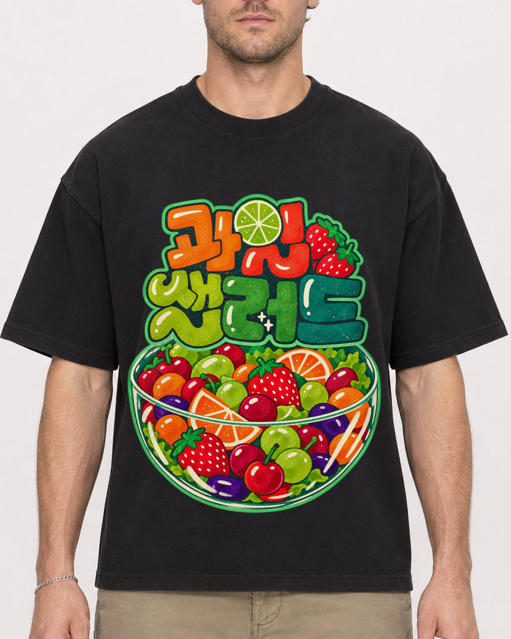 Mockup Boxy Heavyweight Tee Black male close-up 08