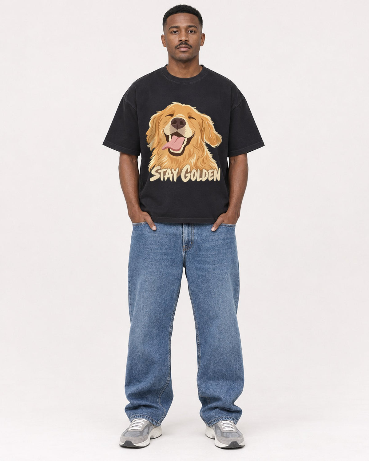 Mockup Boxy Heavyweight Tee Black male full-body 14