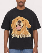 Mockup Boxy Heavyweight Tee Black male close-up 14