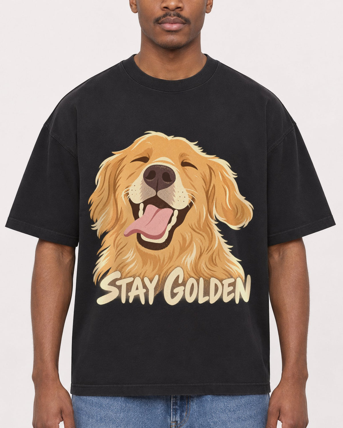 Mockup Boxy Heavyweight Tee Black male close-up 14