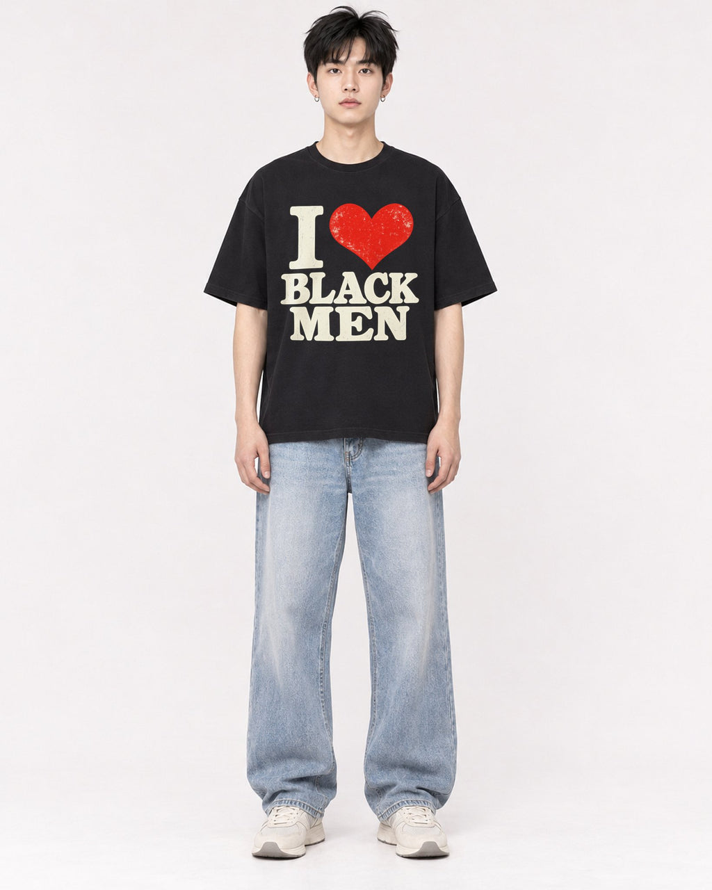 Mockup Boxy Heavyweight Tee Black male full-body 01