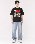 Mockup Boxy Heavyweight Tee Black male full-body 01