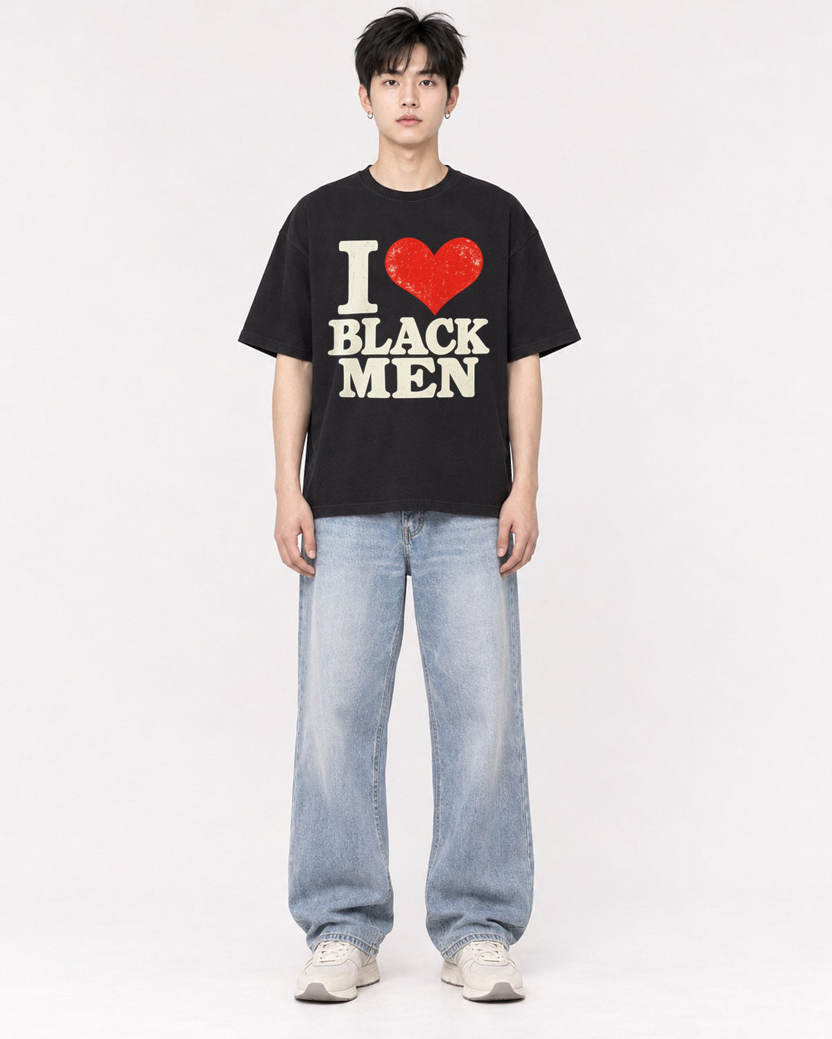 Mockup Boxy Heavyweight Tee Black male full-body 01