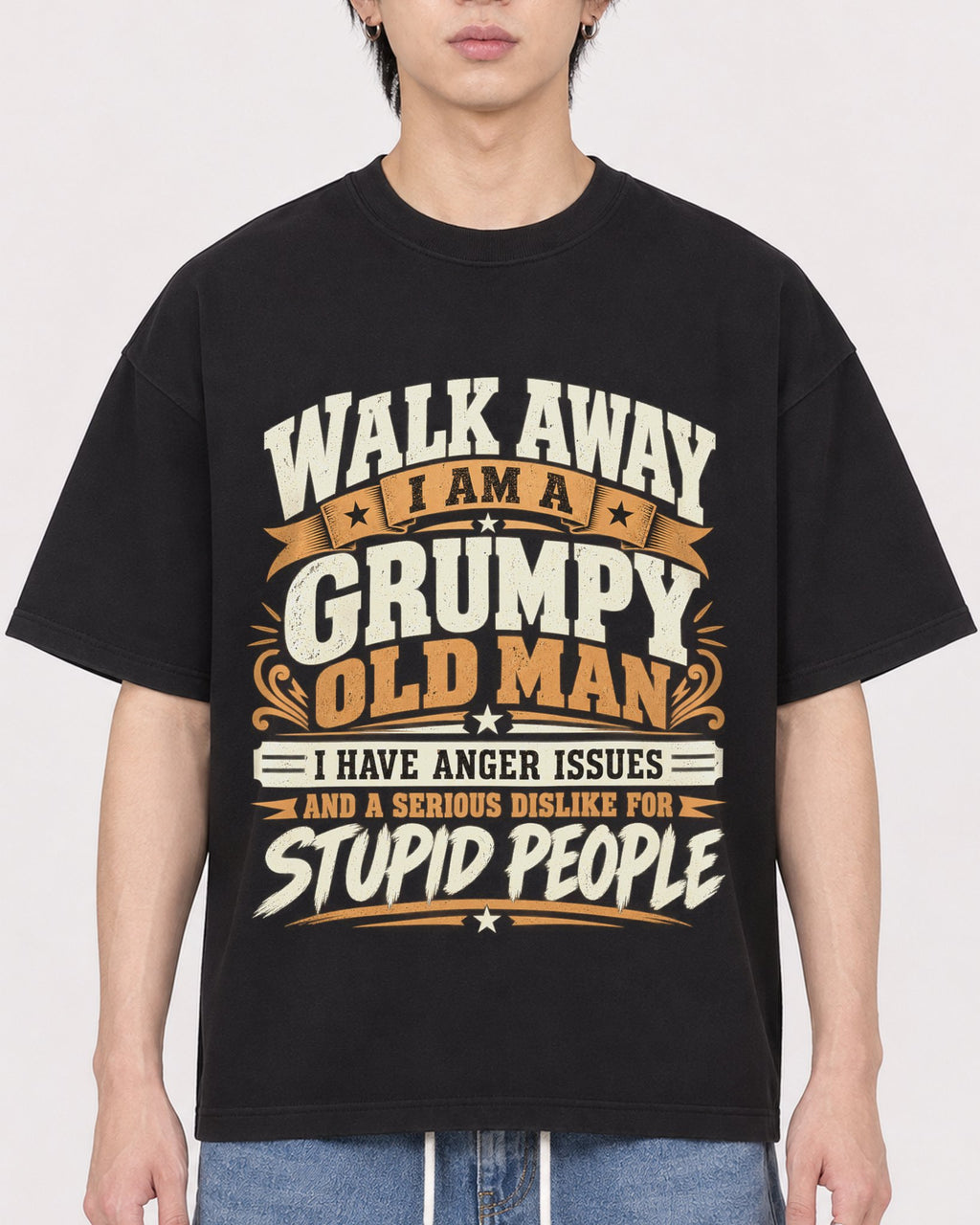 Mockup Boxy Heavyweight Tee Black male close-up 11
