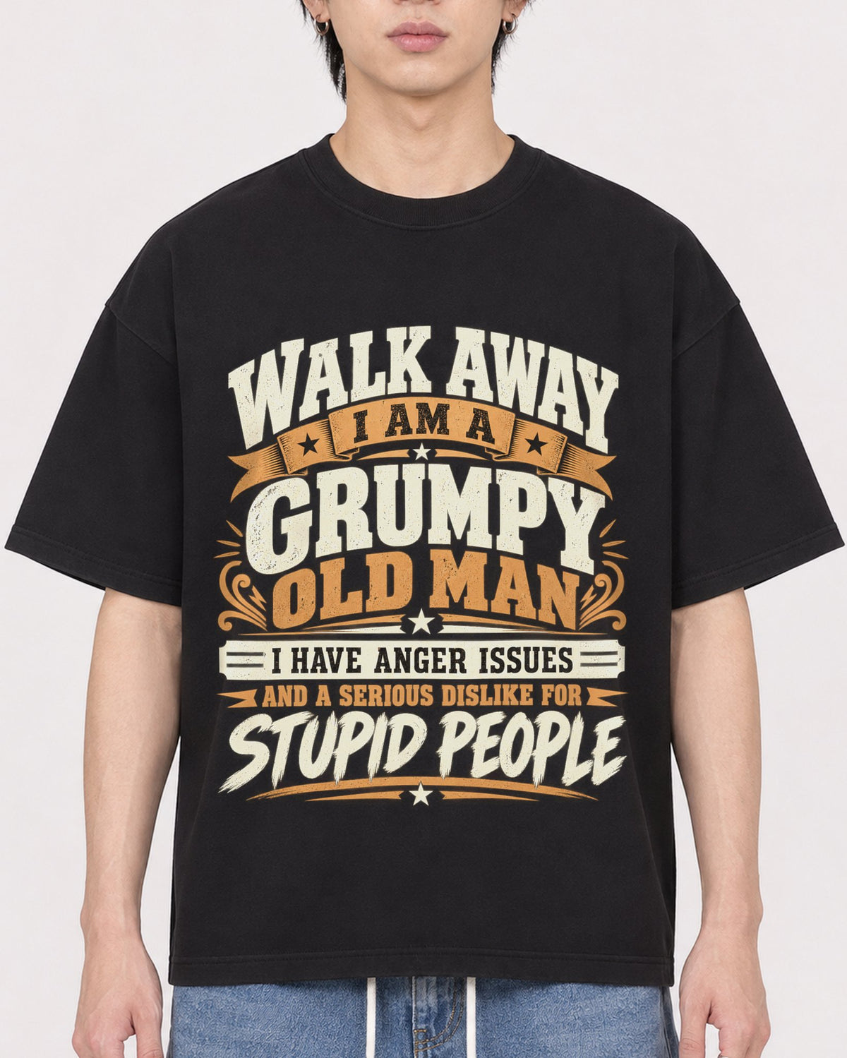 Mockup Boxy Heavyweight Tee Black male close-up 11