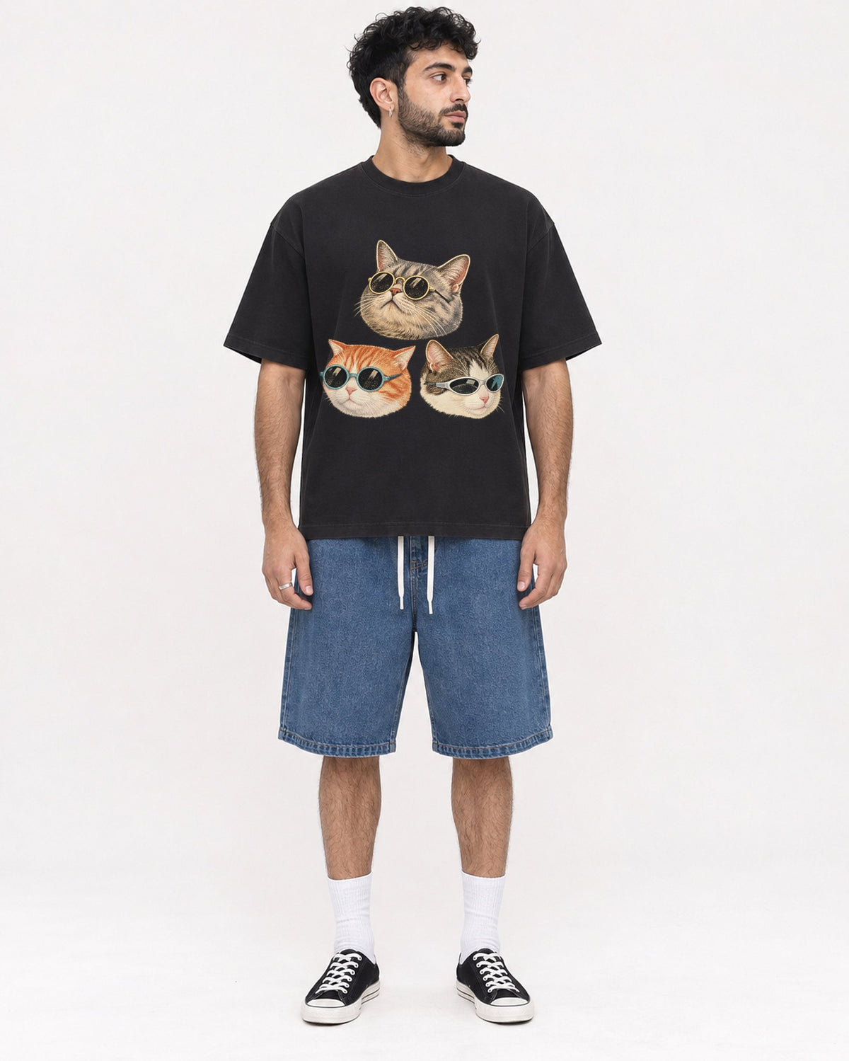 Mockup Boxy Heavyweight Tee Black male full-body 07
