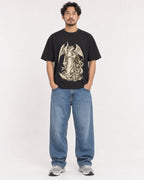 Mockup Boxy Heavyweight Tee Black male full-body 02