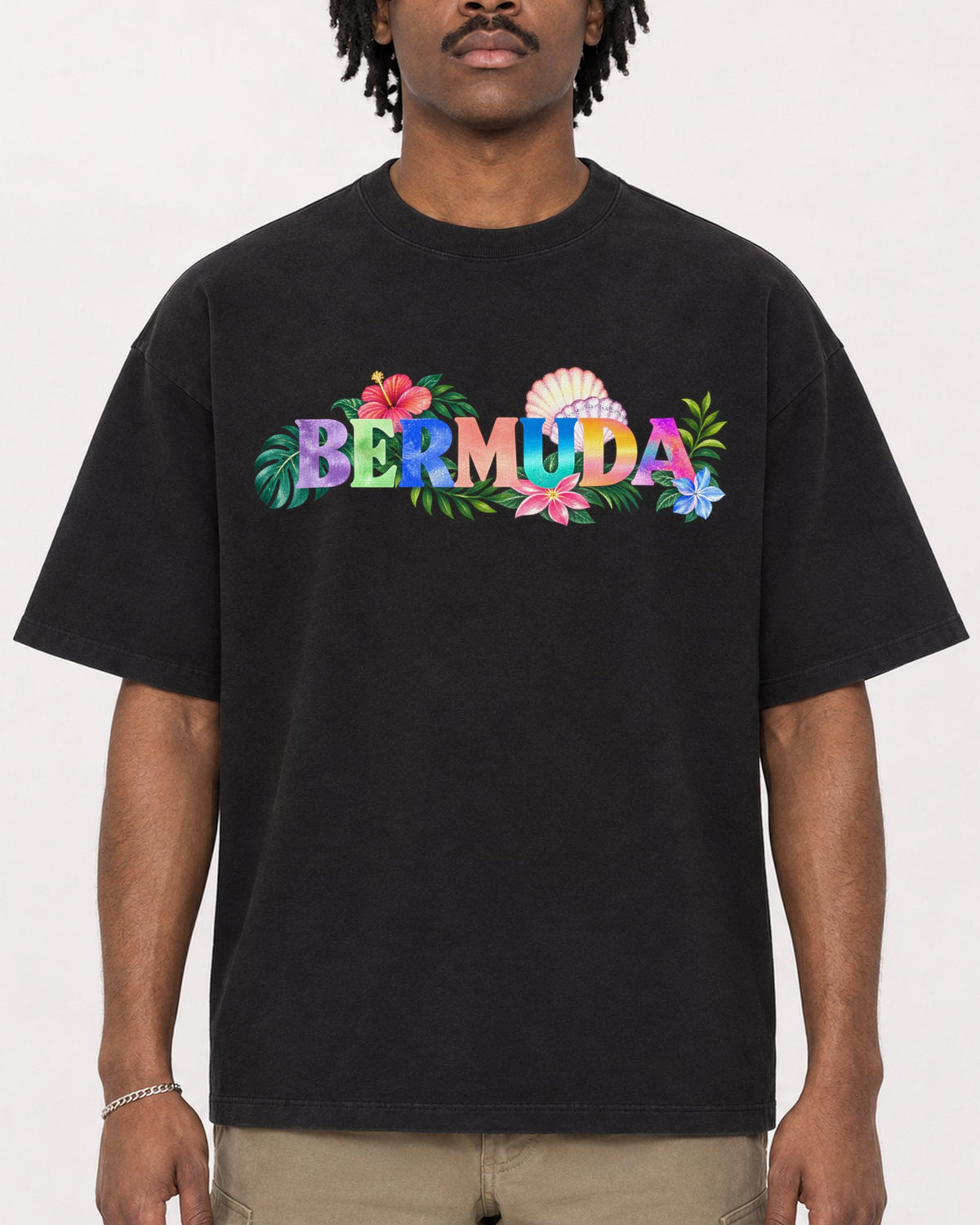 Mockup Boxy Heavyweight Tee Black male close-up 04