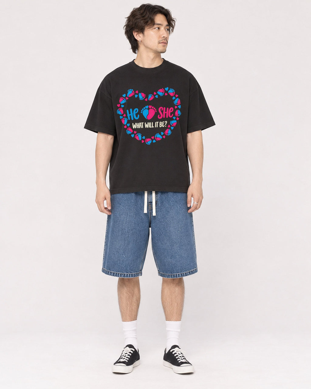 Mockup Boxy Heavyweight Tee Black male full-body 03