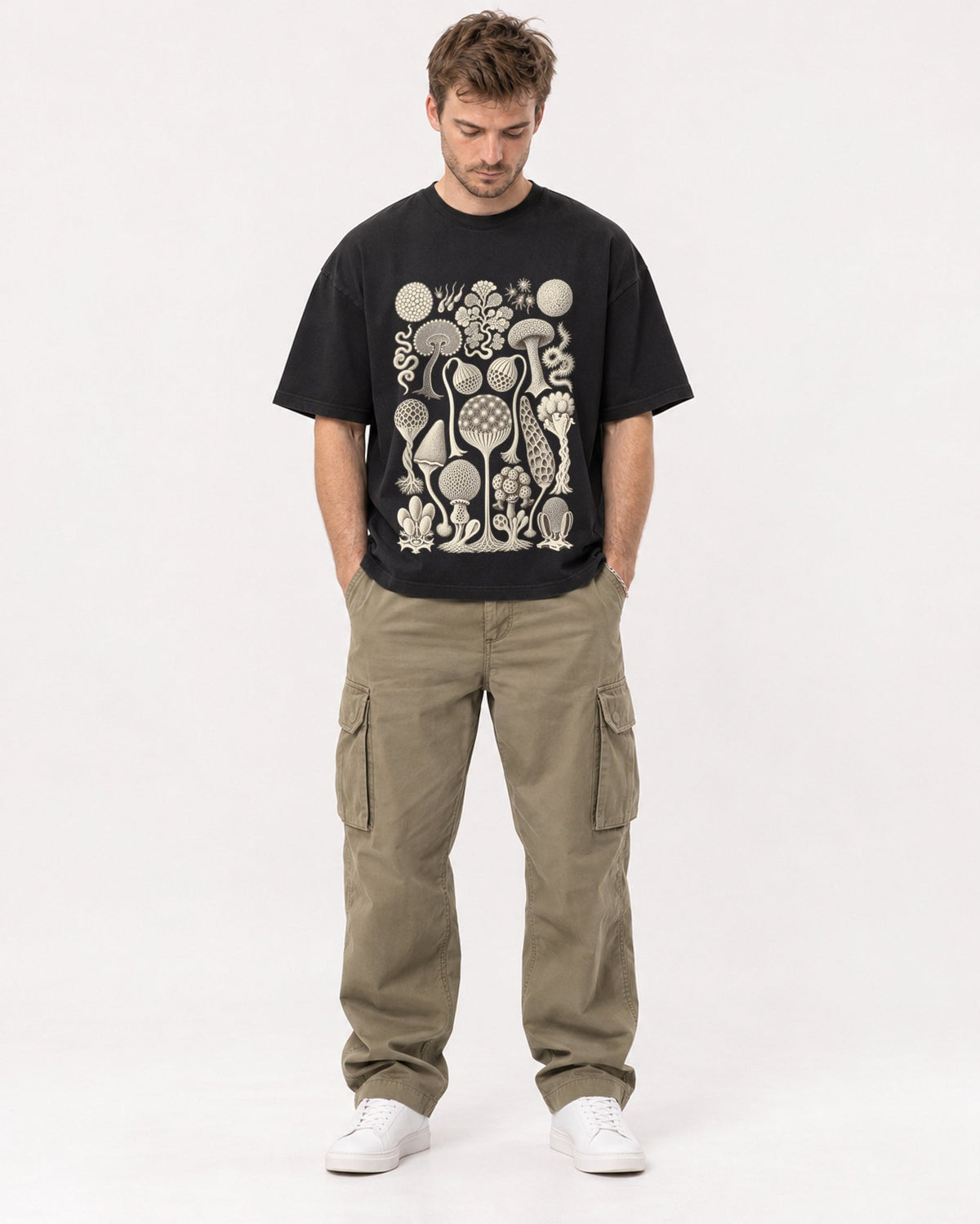 Mockup Boxy Heavyweight Tee Black male full-body 08