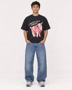 Mockup Boxy Heavyweight Tee Black male full-body 46