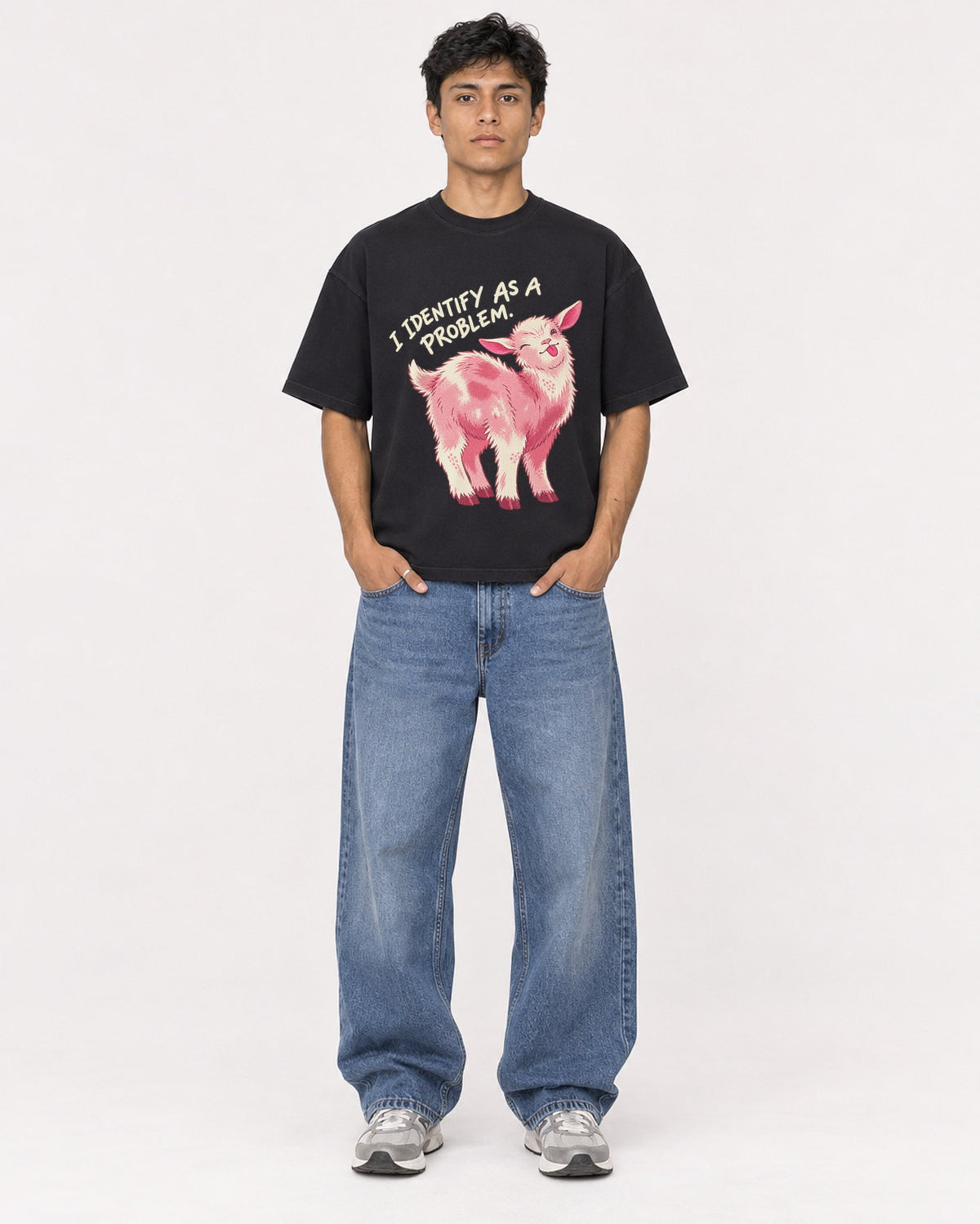 Mockup Boxy Heavyweight Tee Black male full-body 46