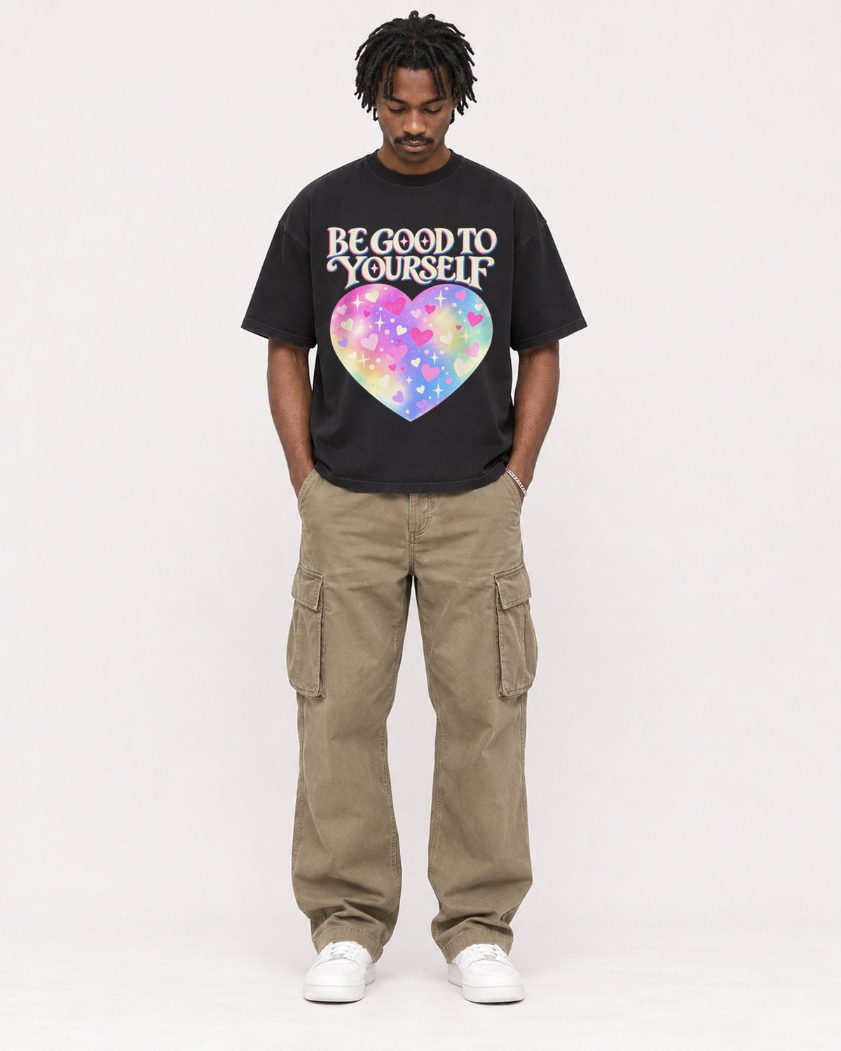 Mockup Boxy Heavyweight Tee Black male full-body 04