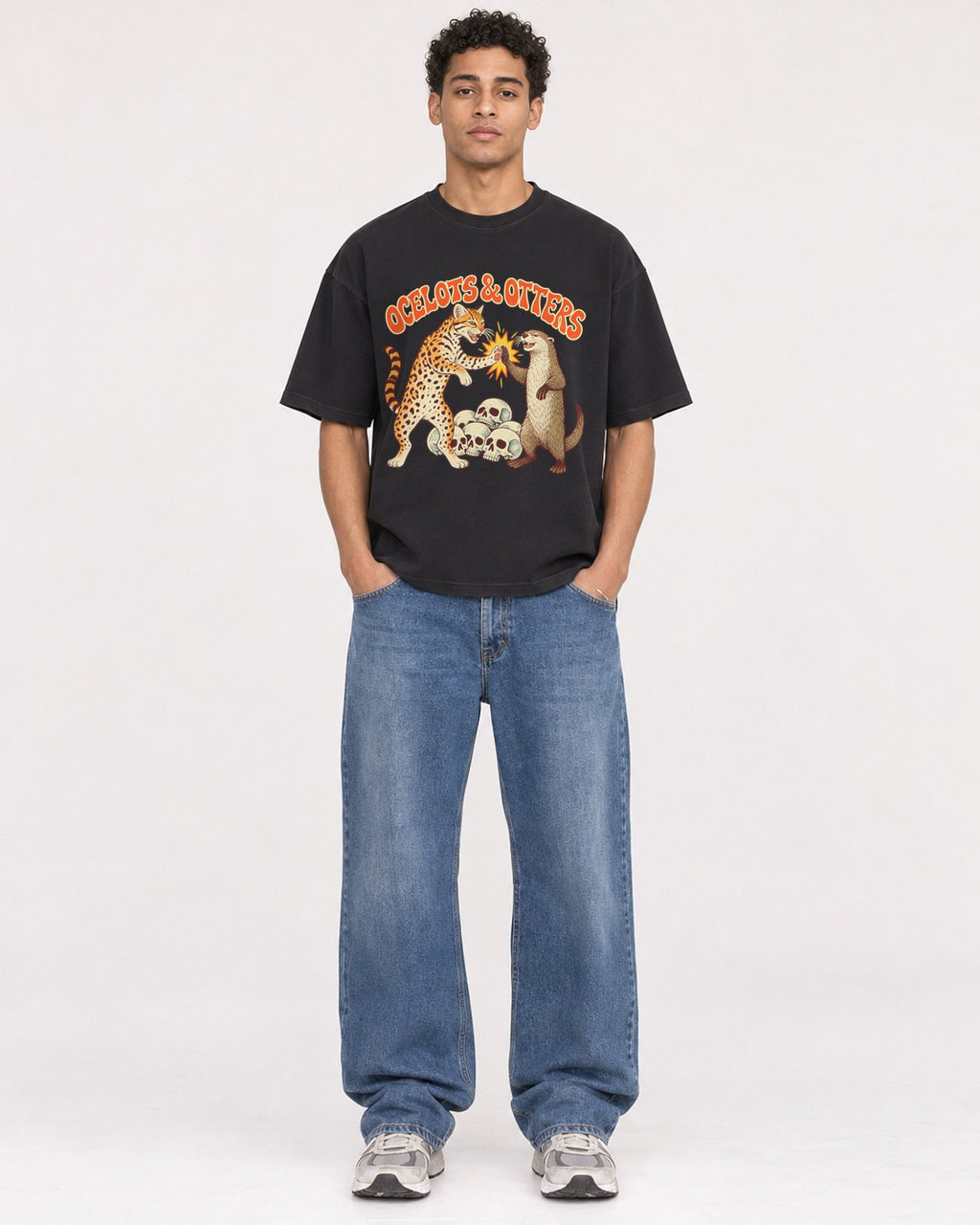 Mockup Boxy Heavyweight Tee Black male full-body 10