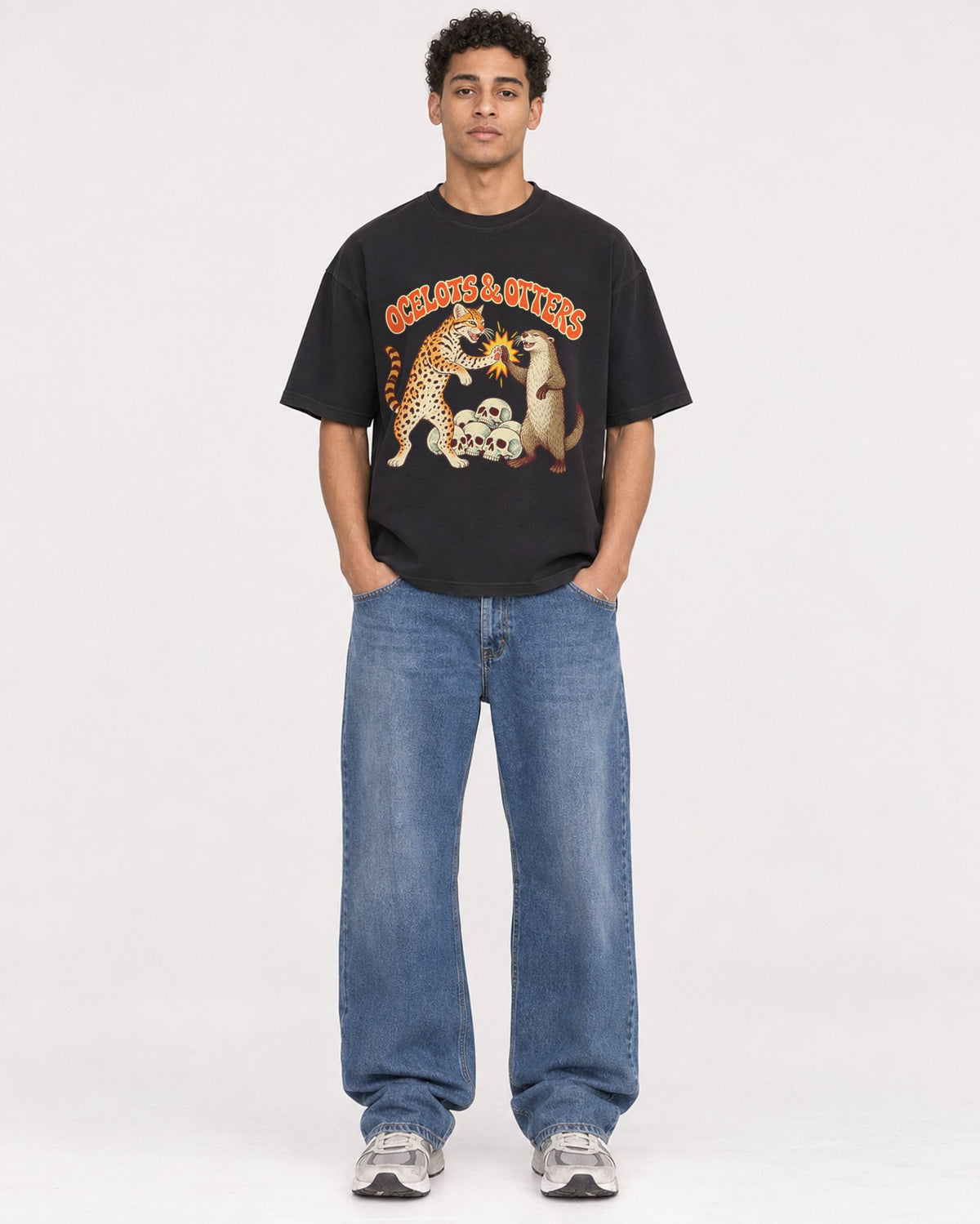 Mockup Boxy Heavyweight Tee Black male full-body 10