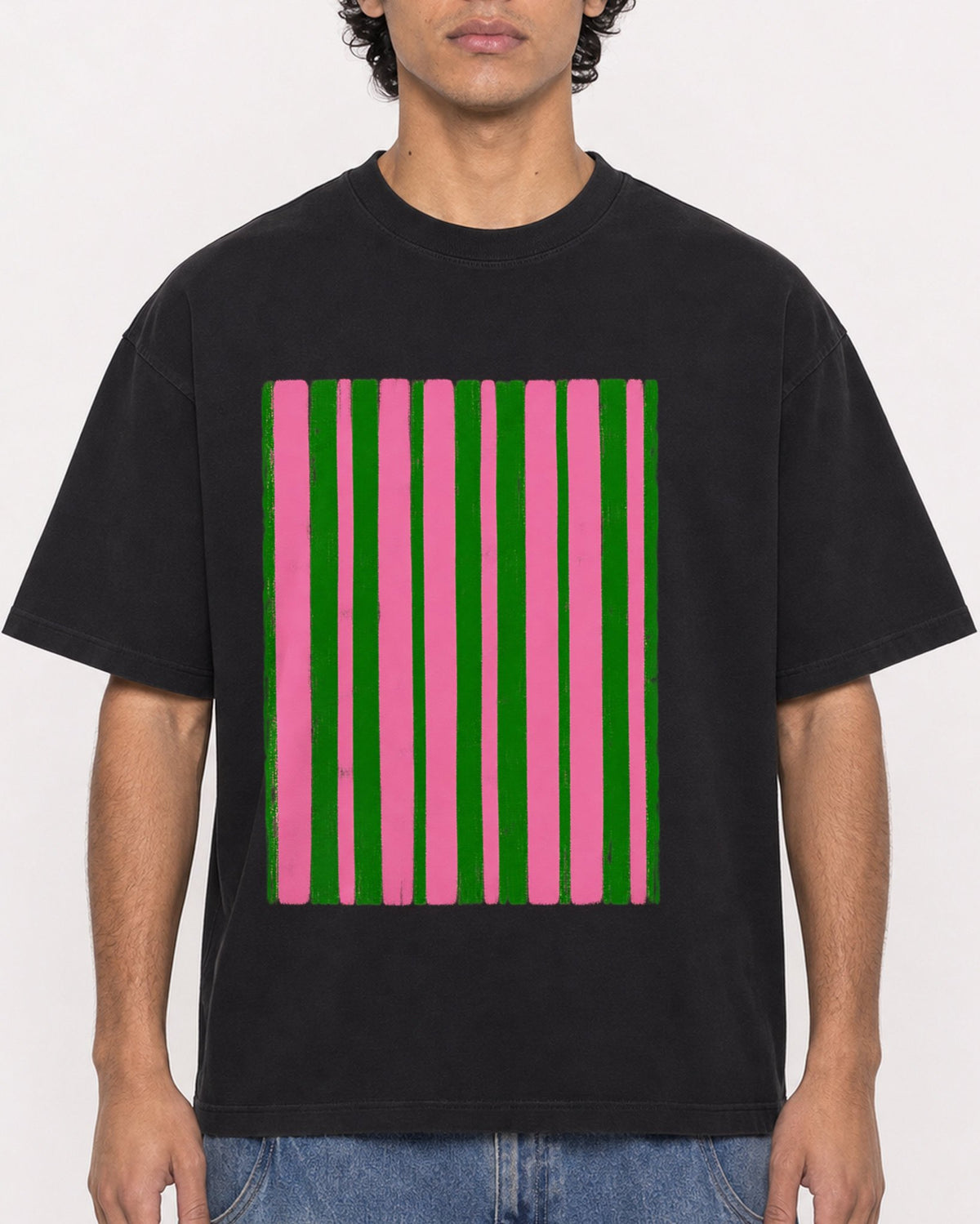 Mockup Boxy Heavyweight Tee Black male close-up 26
